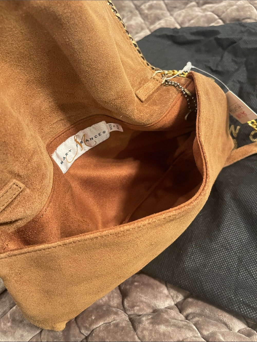 Anthropologie Mary Frances Tan Suede Crossbody with Jeweled Embellishments - Picture 5 of 8